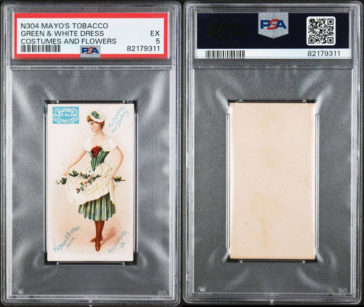 1890 N304 Mayo's Tobacco Costumes & Flowers (PSA 5 EX) Green/White Dress 1/1 hi2