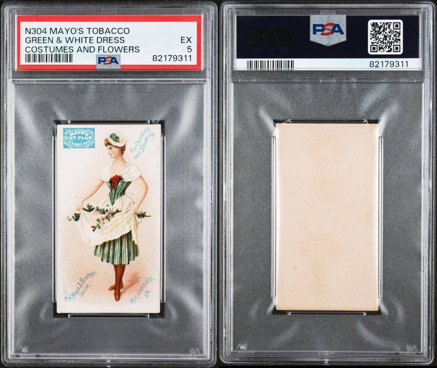 1890 N304 Mayo's Tobacco Costumes & Flowers (PSA 5 EX) Green/White Dress 1/1 hi2