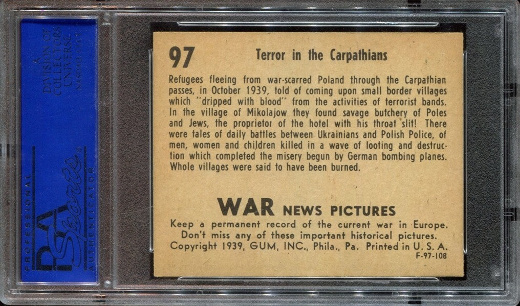 1939 WAR NEWS PICTURES #97 Terror in the Carpathians (PSA 8 NM/MT)1