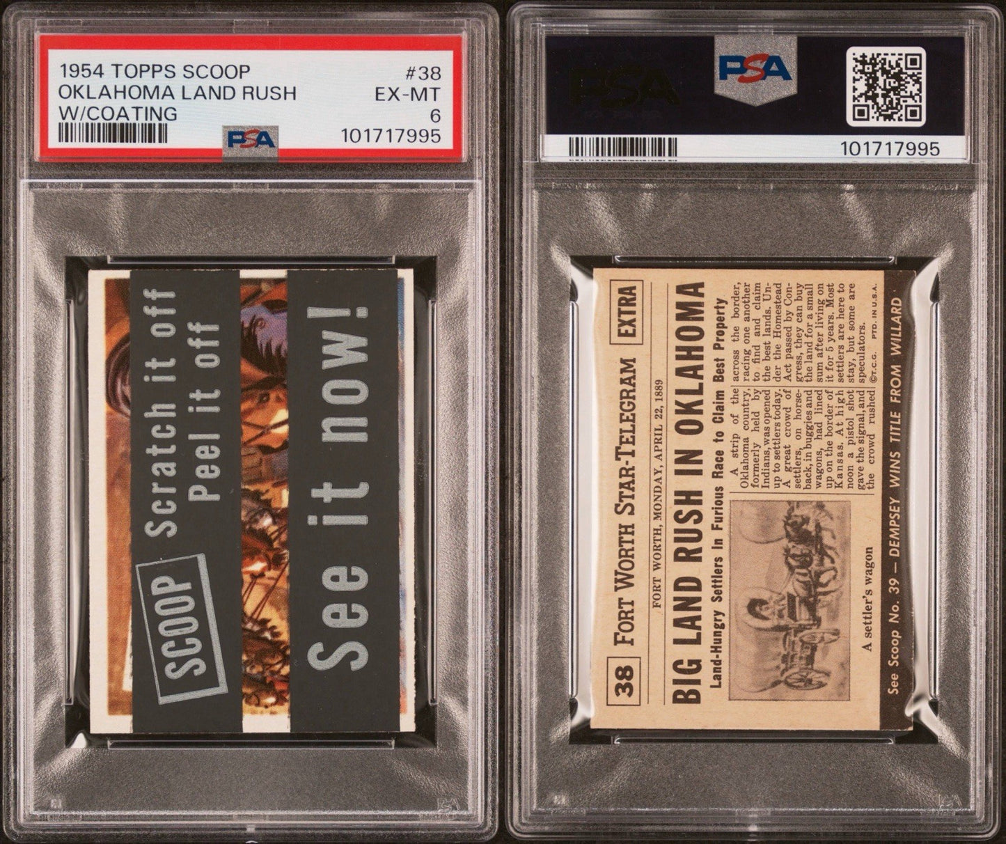 1954 Topps Scoop #38 Oklahoma Land Rush (PSA 6 EX/MT) w/ Coating Intact2