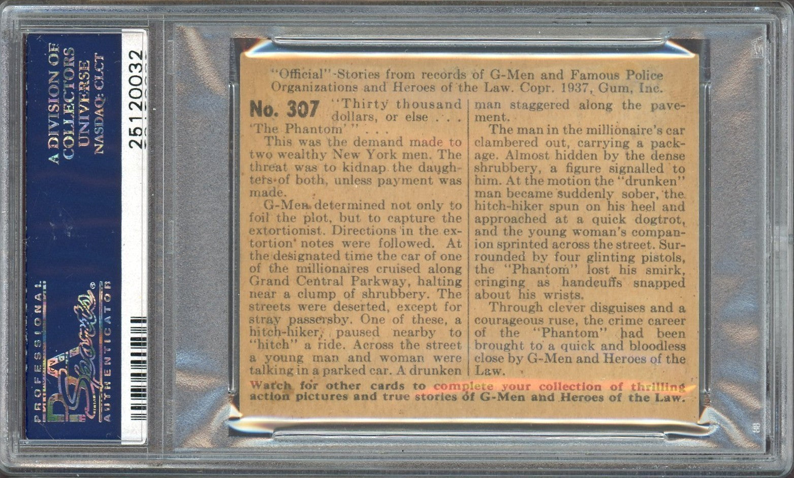 1936 Gum, Inc. G Men & Heroes of the Law #307 (PSA 5 EX) G Men & The Phantom1