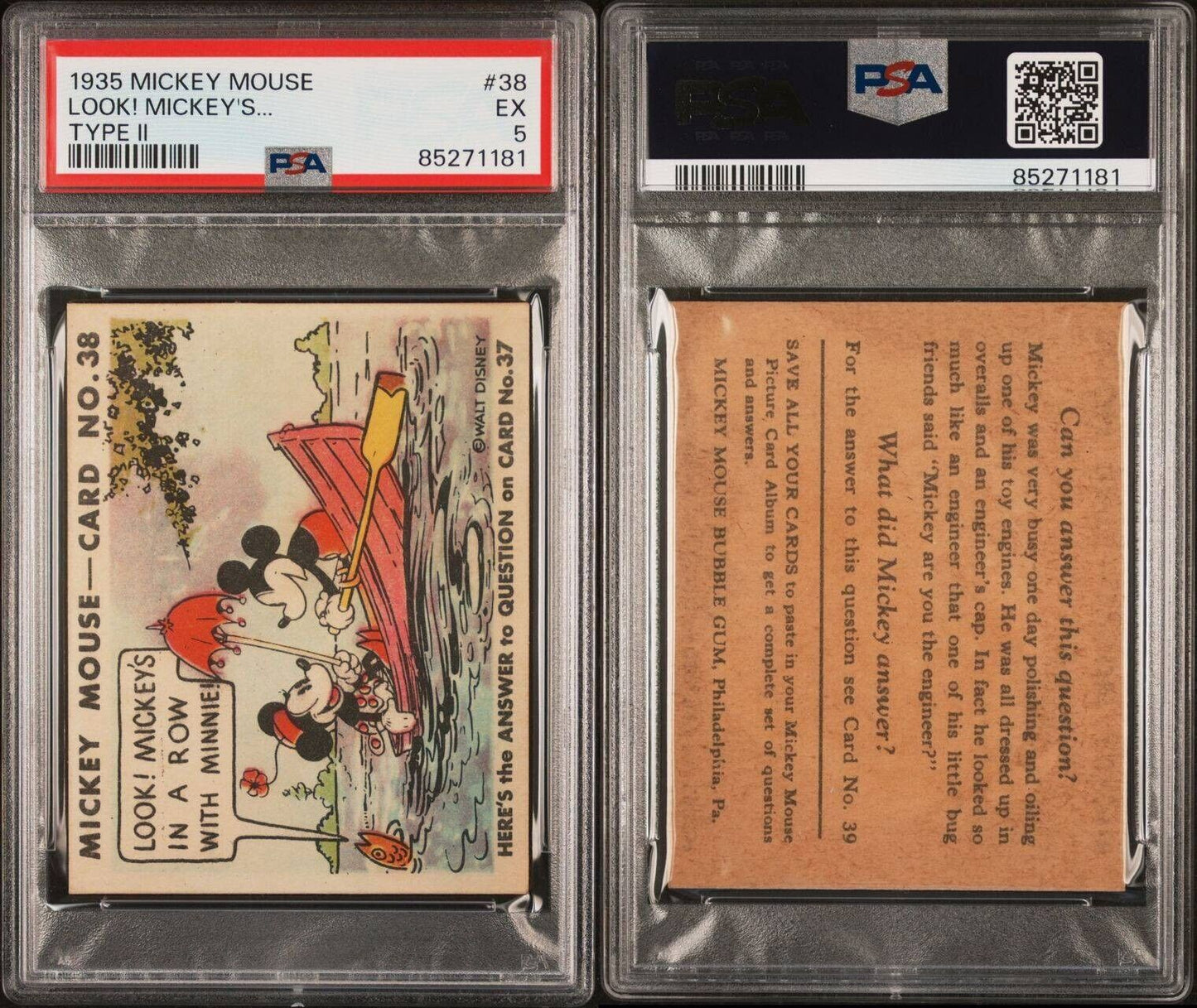 1935 Mickey Mouse Gum Card  #38 Type II "Look Mickey's..." (PSA 5 EX)