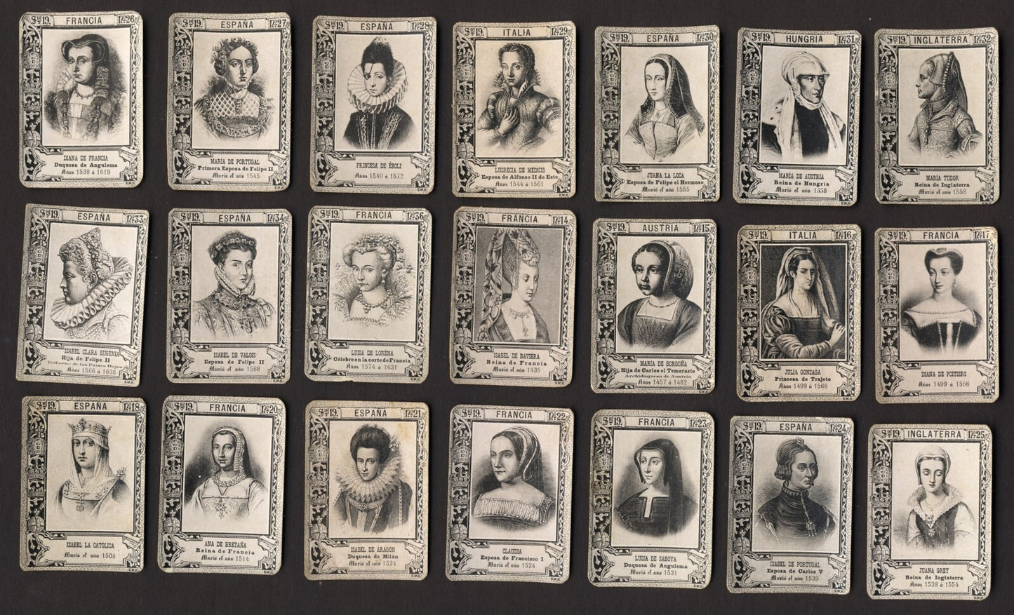 1900 Fototipias Serie 19 Queens and Princesses (Lot 21 diff.) Matchbox Cards0