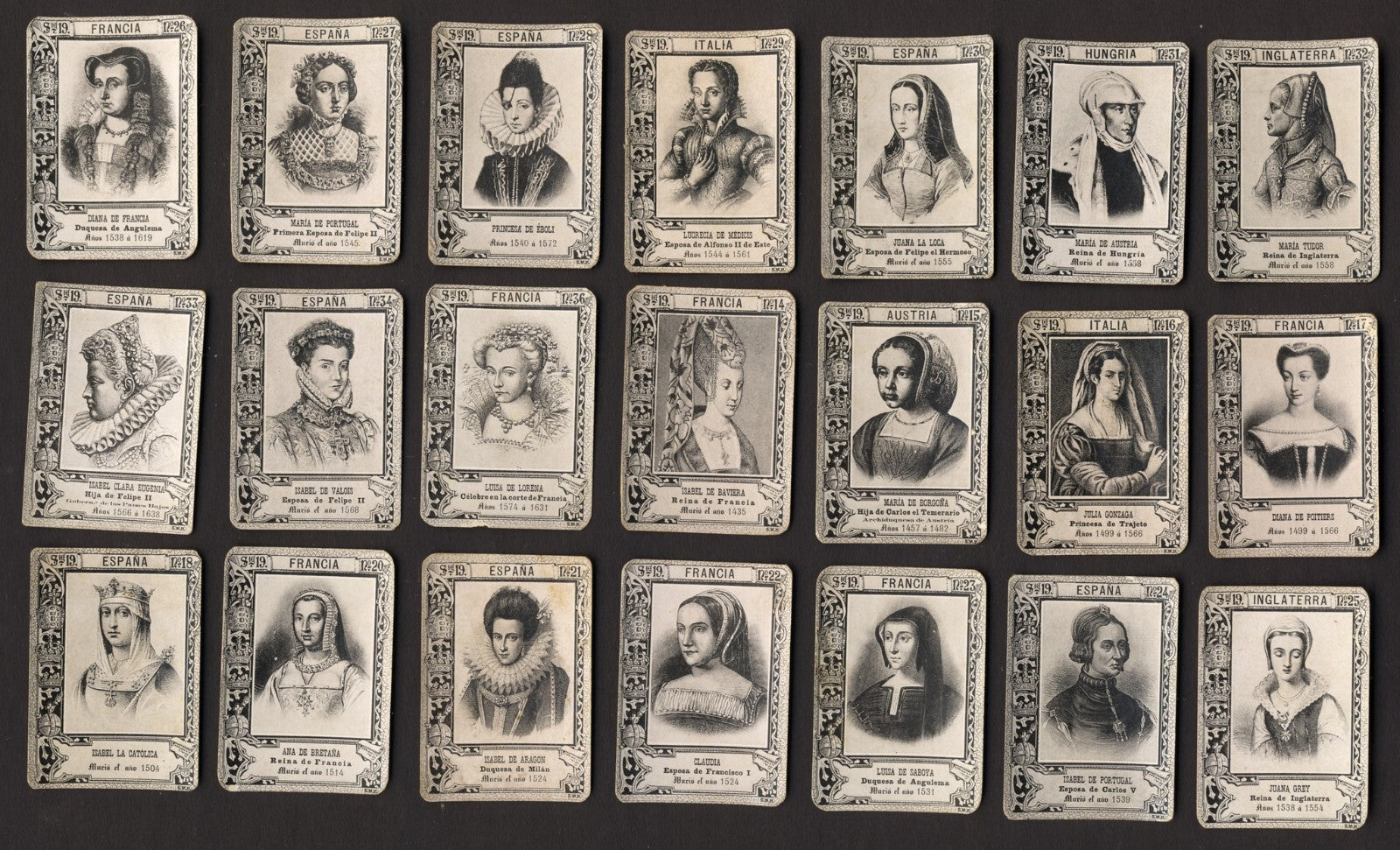 1900 Fototipias Serie 19 Queens and Princesses (Lot 21 diff.) Matchbox Cards0