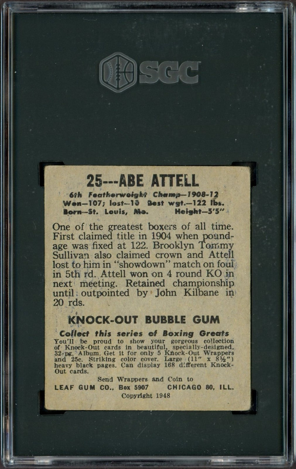 1948 Leaf Knock Out Bubble Gum Boxing #25 Abe Attell (SGC 4 VG/EX)1