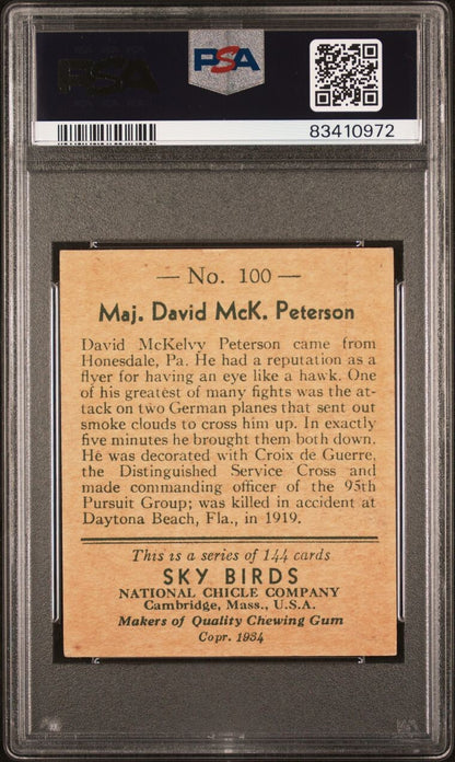 1934 National Chicle Sky Birds CARD Maj. D. Mck. Peterson (PSA 5 EX) #100 High1