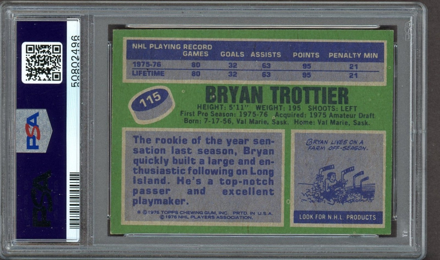1976 Topps Hockey NHL 115 BRYAN TROTTIER HOF Rookie (PSA 7 NM) NY Islanders RC1