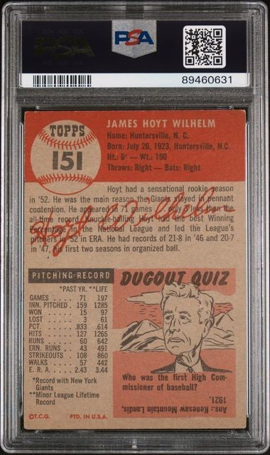 1953 Topps #151 Hoyt Wilhelm (PSA 4 VG/EX) Giants HOF1