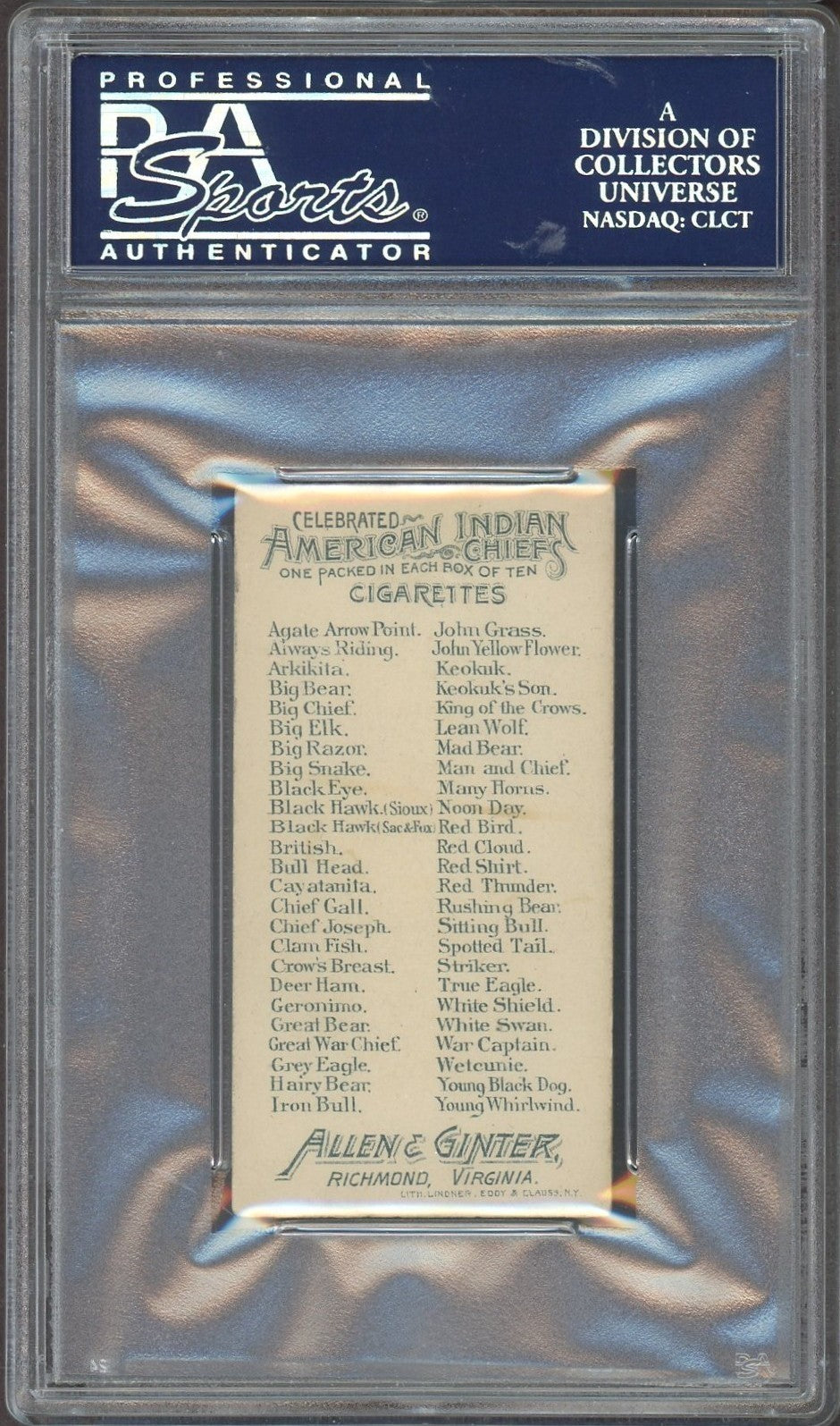 1888 N2 Allen & Ginter American Indian Chiefs WHITE SHIELD (PSA  5 EX)1