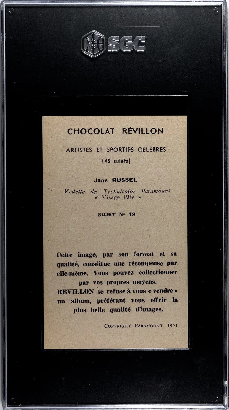 1951 CHOCOLATE REVILLON 18 Jane Russell SGC 4 VG/EX Calamity Jane "The Paleface"1