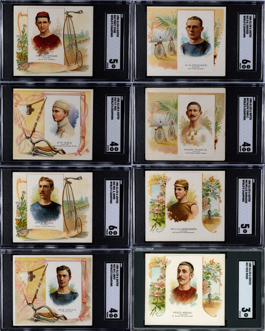 Set of (8) 1888 N43 Allen & Ginter World Champions CYCLISTS (SGC GRADED) 4.6250