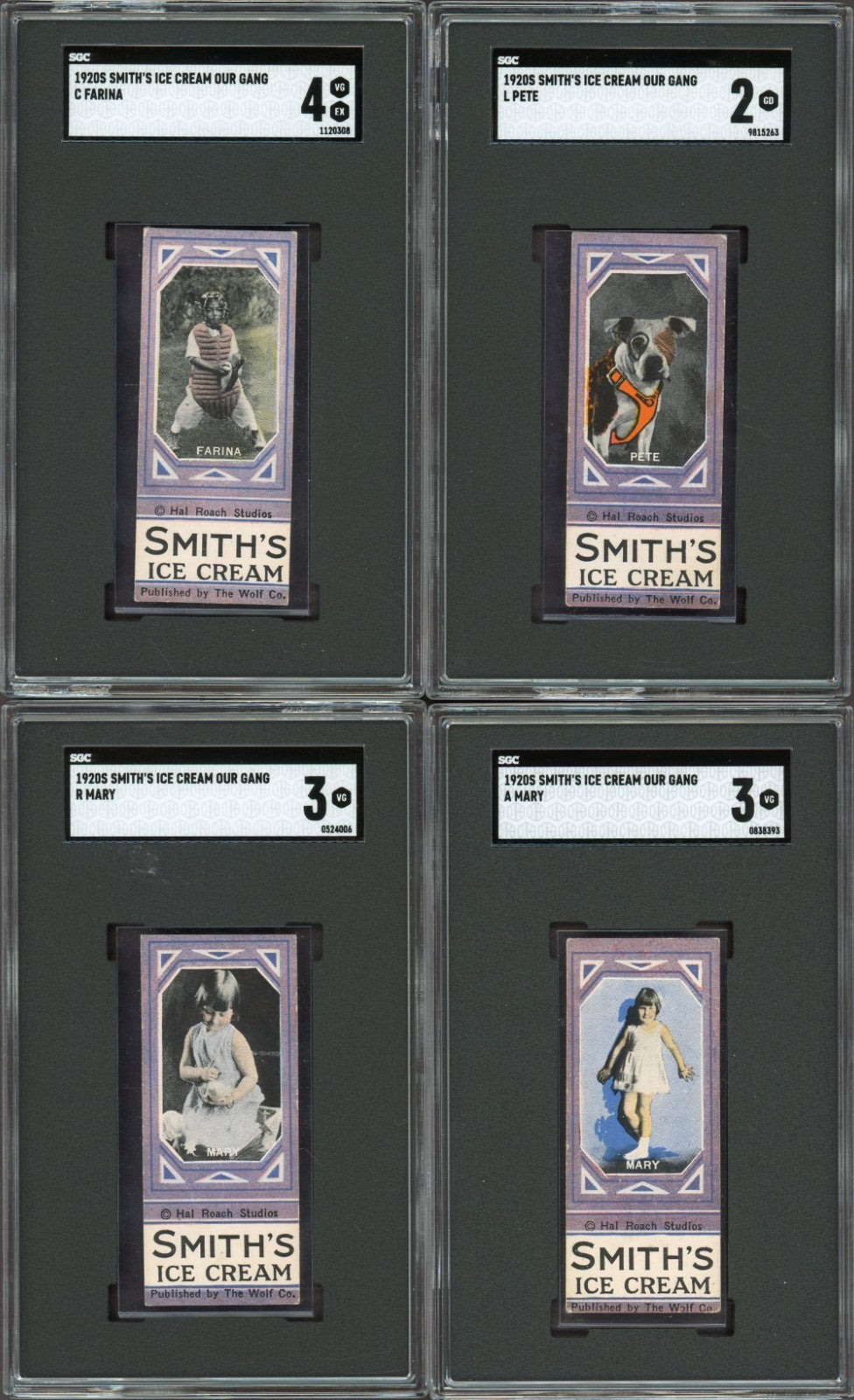 1920 F57 "Our Gang" Smith's Ice Cream Rare SGC-Graded Collection of 12 Cards1
