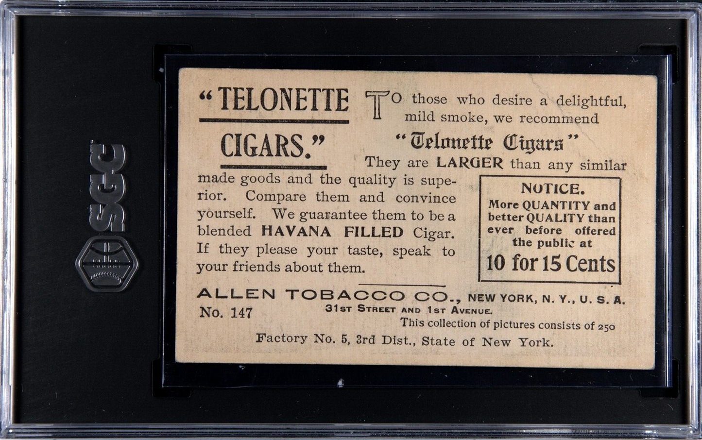 1903 T116 Allen Tobacco Co. Telonette Cigars #147 Central Park Terrace SGC 3 VG1