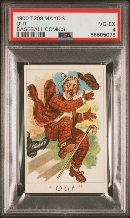 1900 T203 Mayos Cut Plug Baseball Comics " OUT " (PSA 4 VG/EX) Scarce