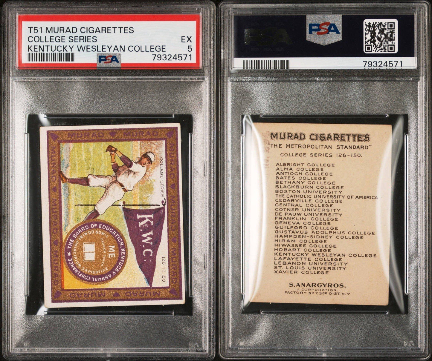 1909 T51 MURAD COLLEGE SERIES Kentucky Wesleyan College (PSA 5 EX) Baseball2