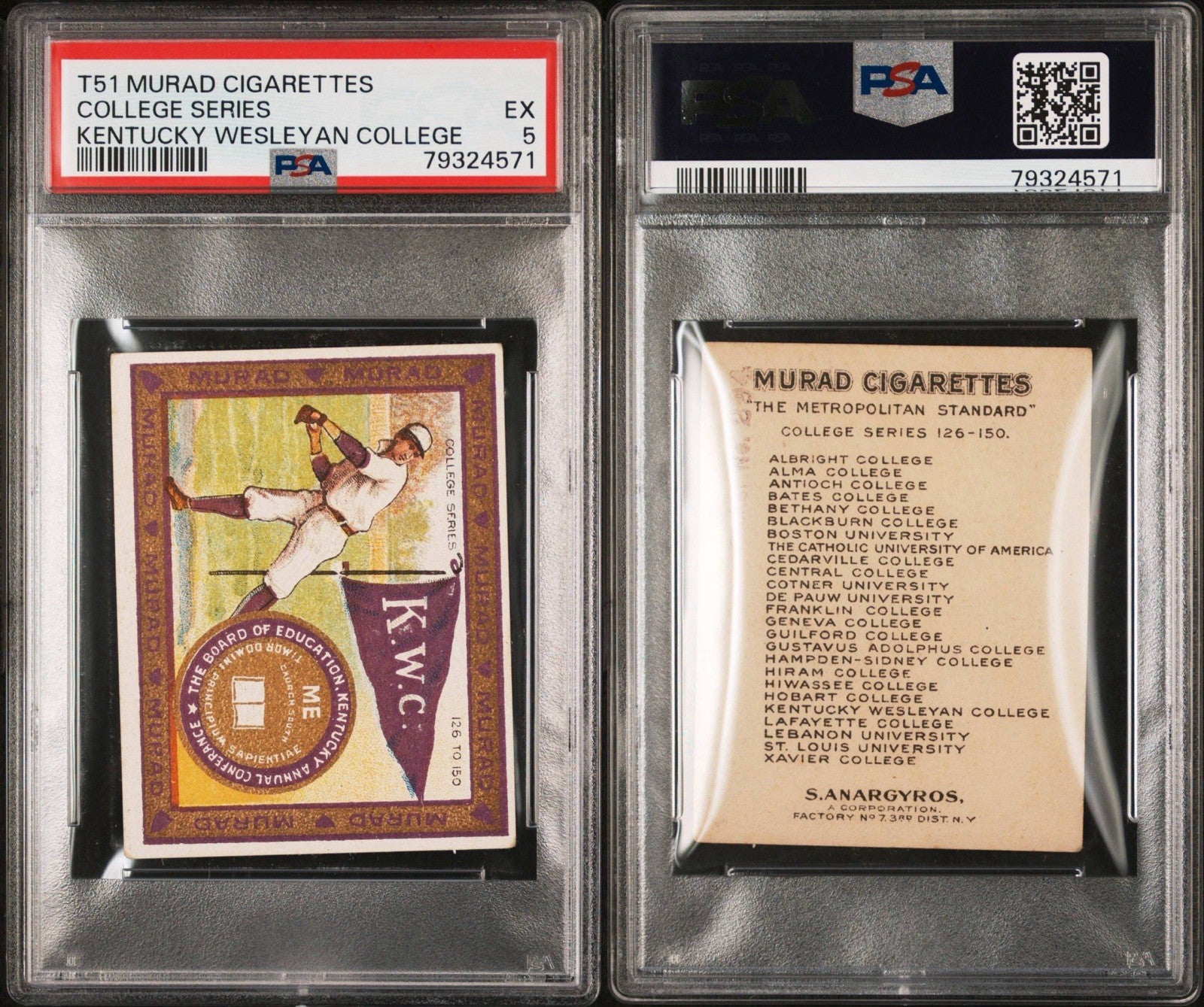 1909 T51 MURAD COLLEGE SERIES Kentucky Wesleyan College (PSA 5 EX) Baseball2