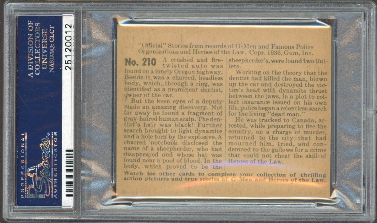 1936 Gum G Men & Heroes of the Law Gum #210 Living Dead Man (PSA 5 EX)1