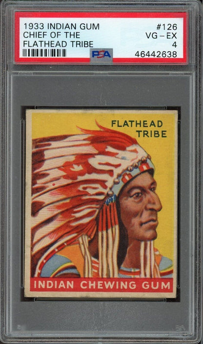 1933 Goudey INDIAN GUM (Series of 48) #126 Flathead Tribe (PSA 4 VG/EX)