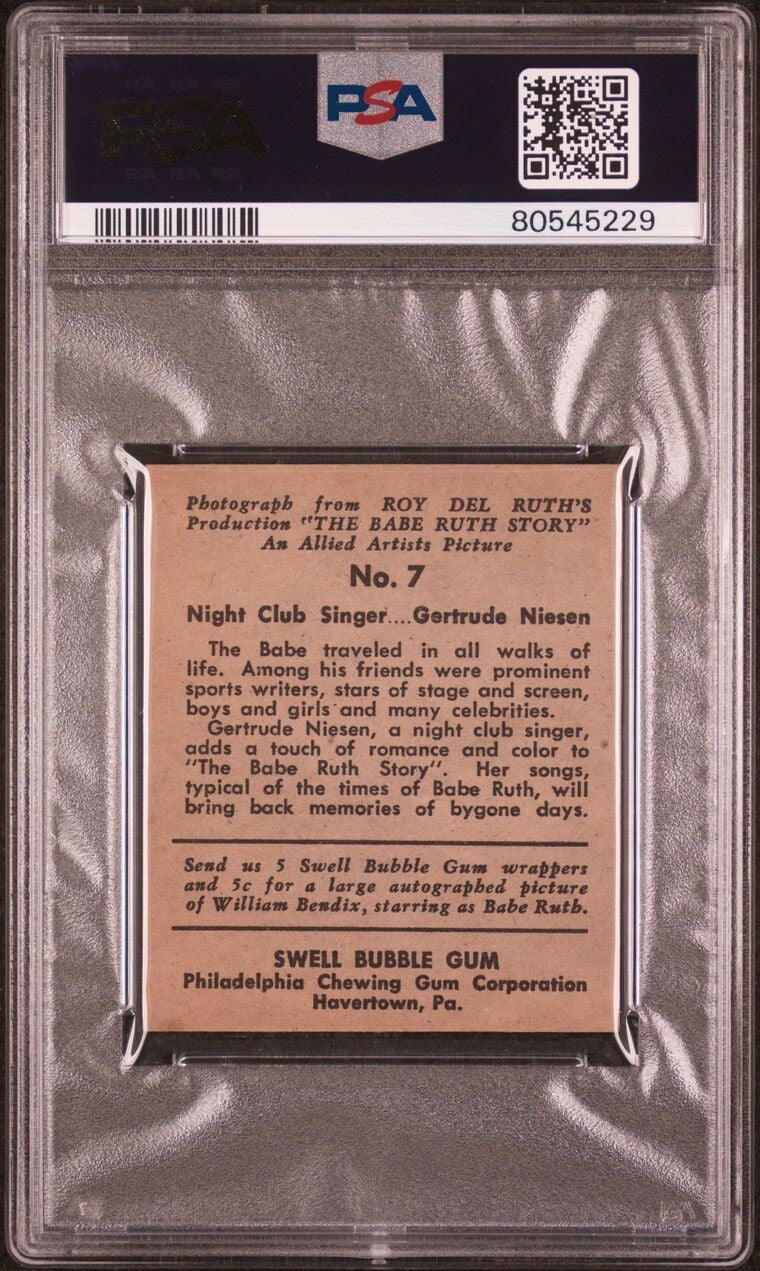 1948 SWELL THE BABE RUTH STORY #7 (PSA 4 VG EX) Nightclub Singer Gertrude Niesen1