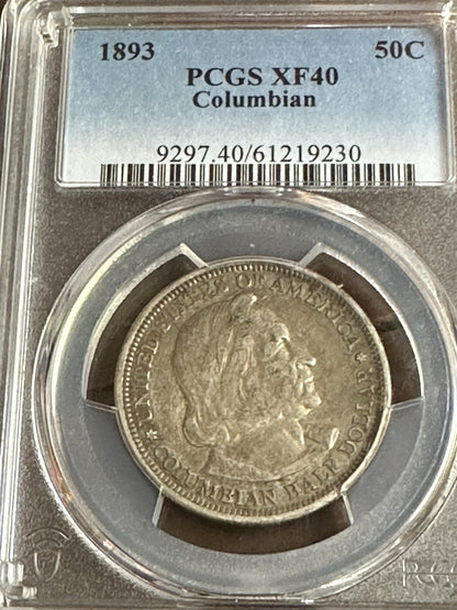 1893 Columbian Exposition Half Dollar (PCGS XF40) Christopher Columbus0