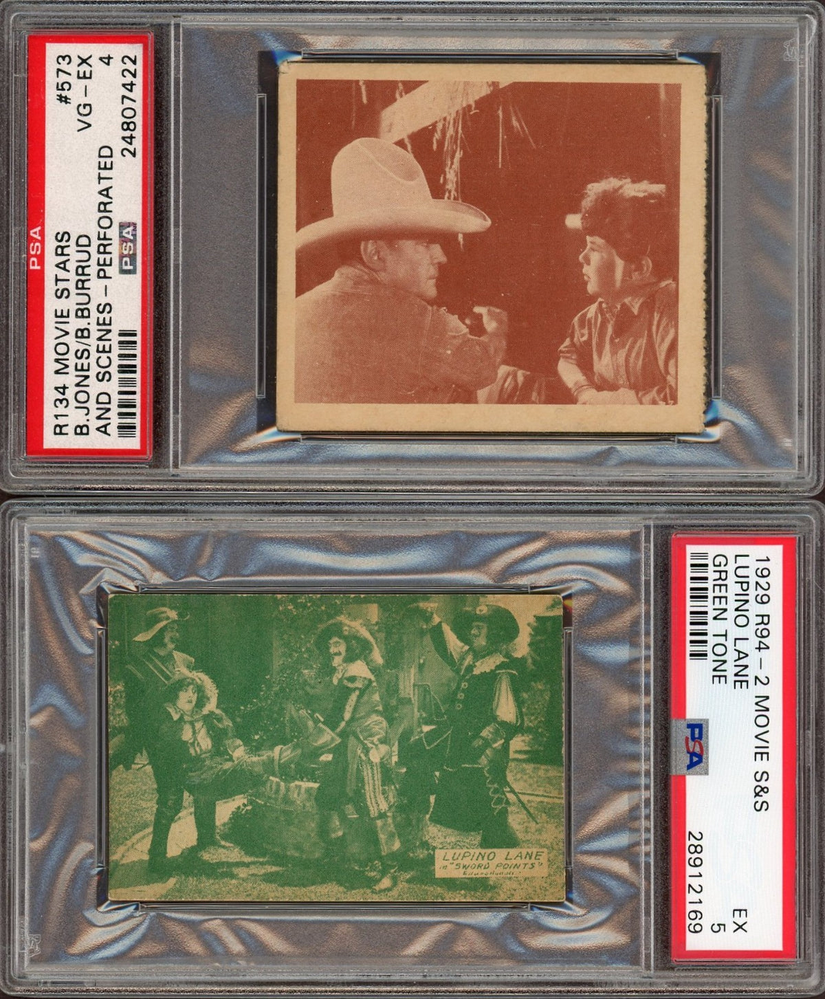 Pair of Movie Stars and Scenes STRIP CARDS 1929 (PSA Graded) R134 (4); R94-2 (5)0