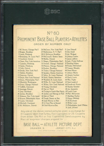 1910 T9 Turkey Red #60 Owen Moran (SGC  5 EX) Chklst Back SHARP1