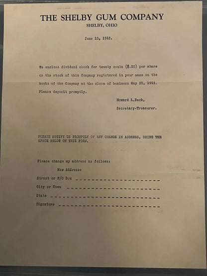 Shelby Gum Company 1924 Stock Certificate, Letterhead, Checks1