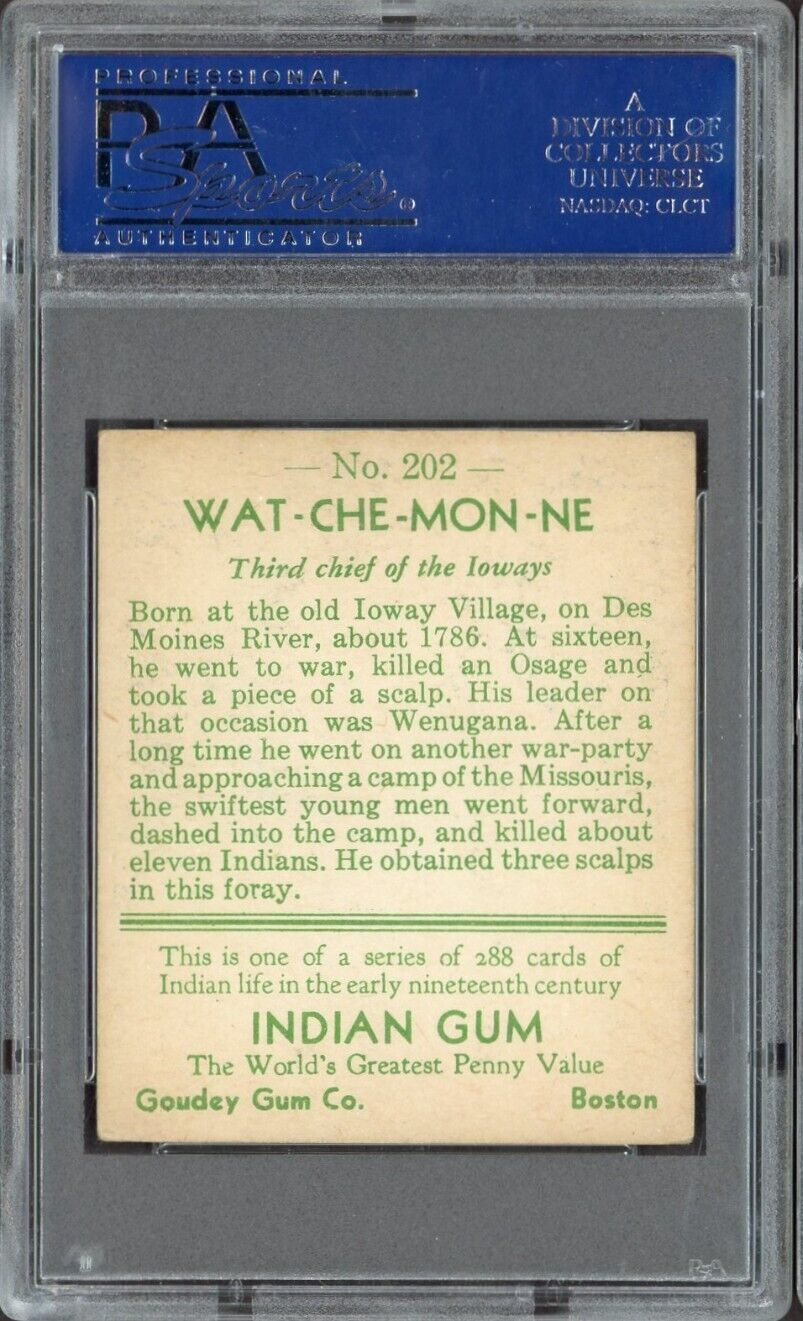1933 Goudey Indian Gum (Series of 48) #202 Wat Che Mon Ne (PSA 5 EX)1