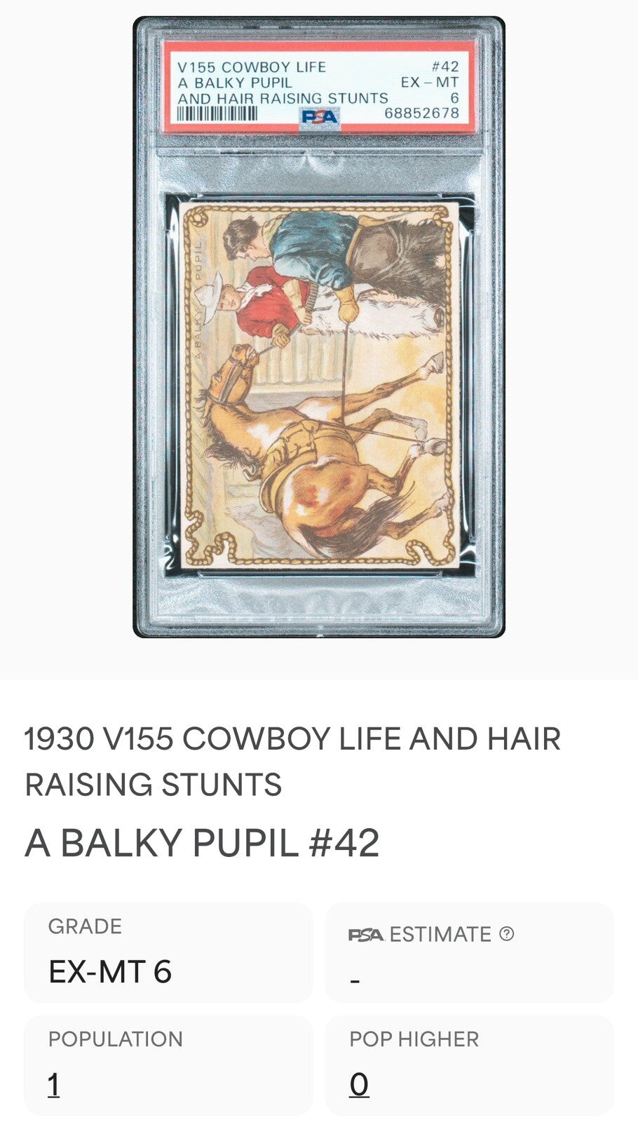 1930 V155 Cowboy Life Ganong Rodeo Chocolate Bar #42 (PSA 6 EX/MT)3