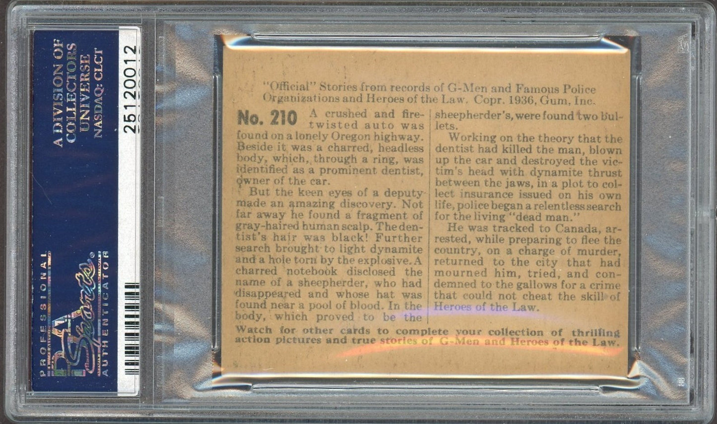 1936 Gum G Men & Heroes of the Law Gum #210 Living Dead Man (PSA 5 EX)1