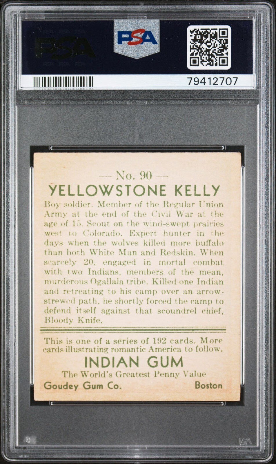 1933 Yellowstone Kelly Indian Gum #90 of 192 (PSA 7 NM) Low Pop!1