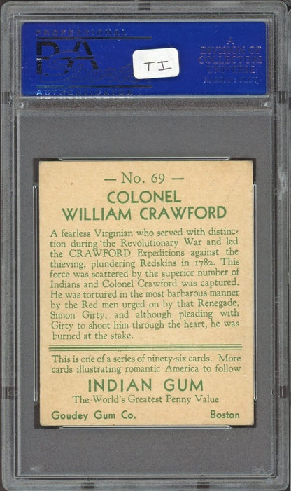 1933 Goudey Indian Gum (Series of 96) #69 Col. William Crawford (PSA 5 EX)