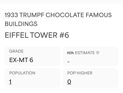 1933 Trumpf Chocolate Famous Buildings EIFFEL TOWER (PSA 6 EX/MT) High Grade2