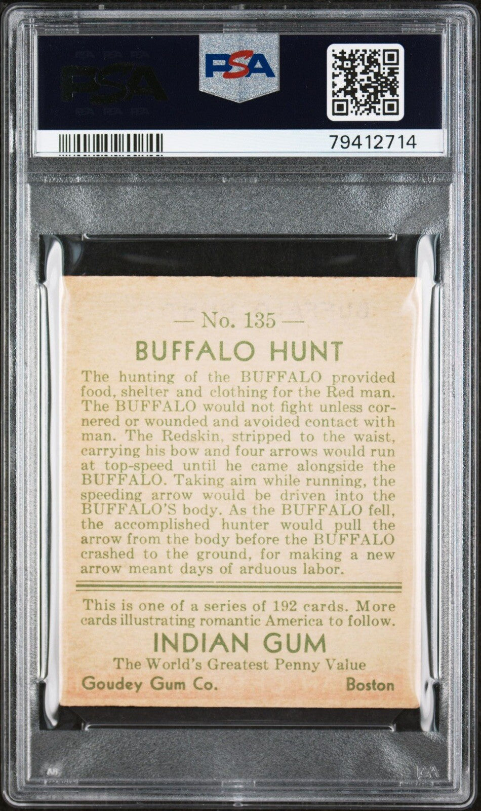 1933 INDIAN GUM #135 (Series of 192) BUFFALO HUNT (PSA 6 EX/MT)1
