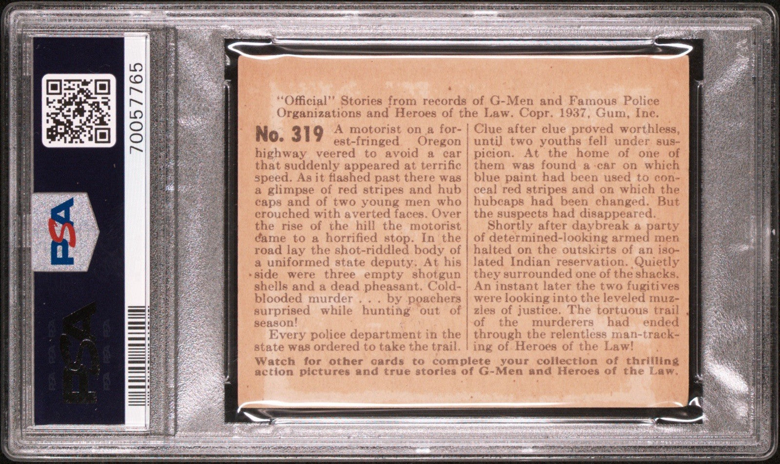 1936 Gum G Men & Heroes of the Law #319 Pursuit in the Wilderness (PSA 5 EX)1