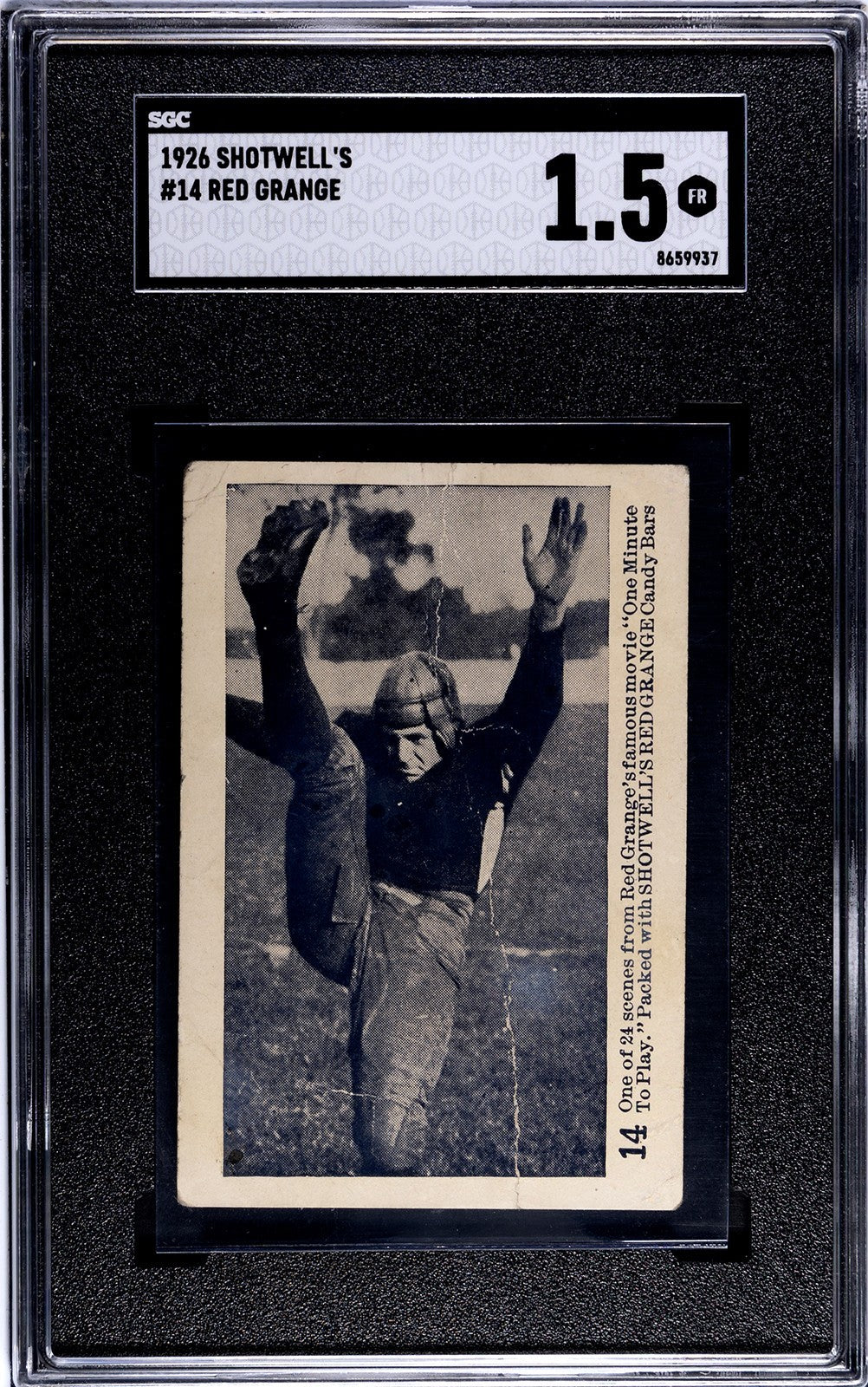 1926 Shotwell RED GRANGE Candy Bars Card #14 (SGC 1.5 FR) Blank Back RARE0