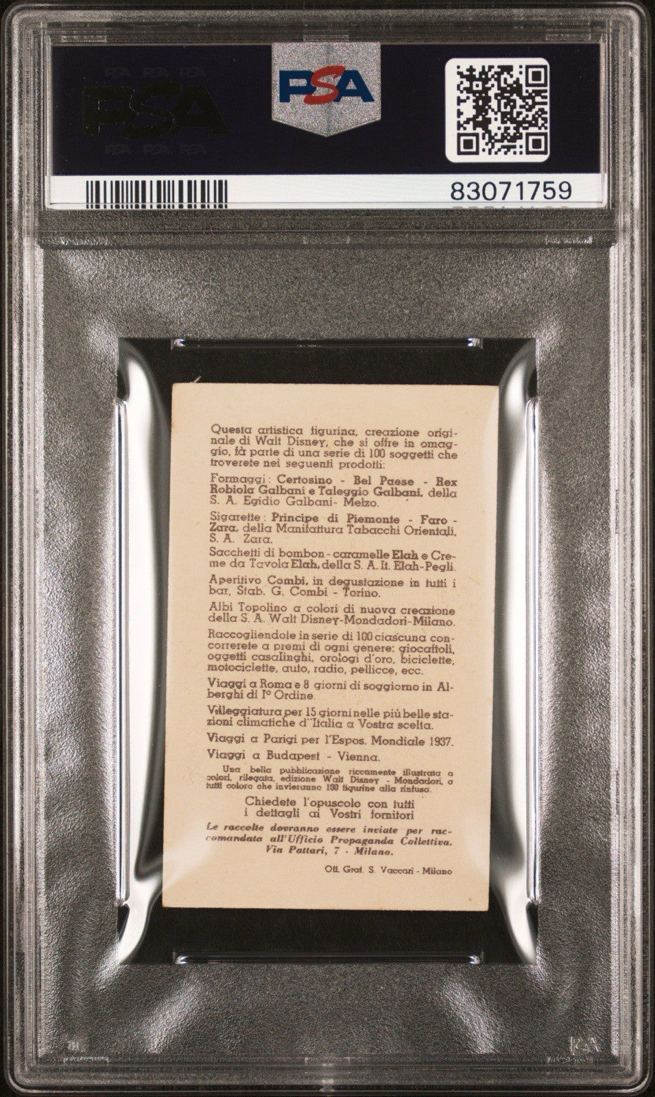 1936 Topolino Elah Disney Candy Cards #55 L'Ammaestratore (PSA 7 NM) Donald Duck1
