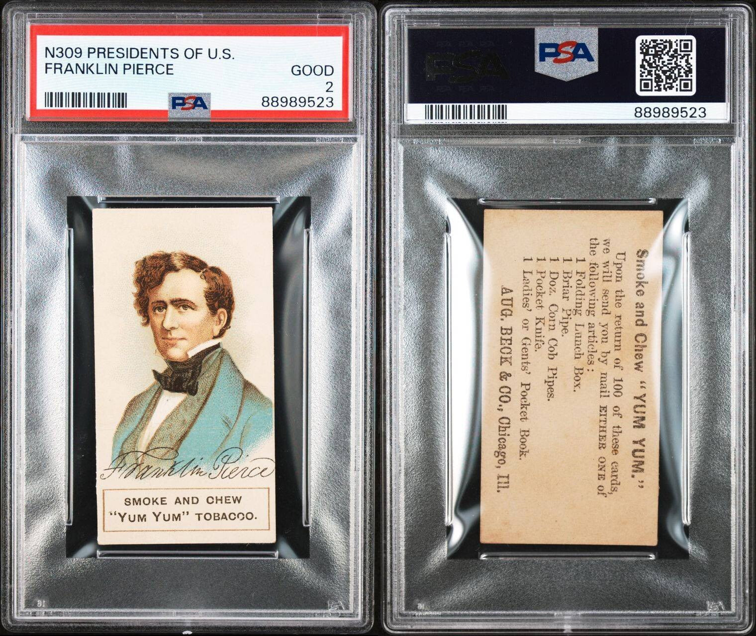1889 N309 Presidents of U.S. Franklin Pierce (PSA 2 GD) Yum Yum Tobacco2