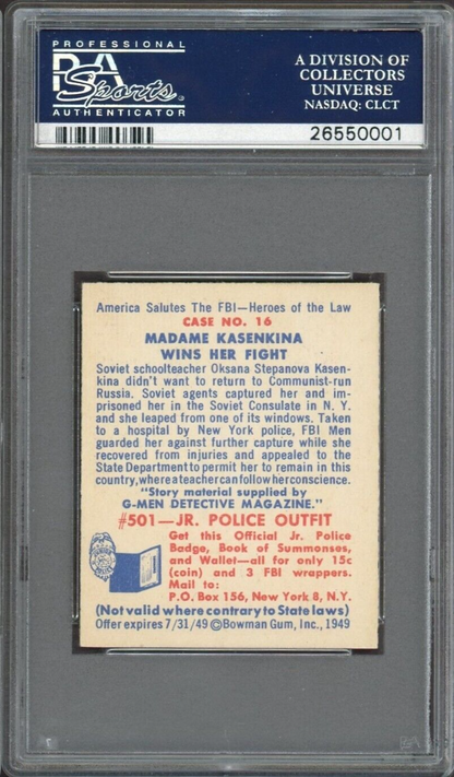 1949 BOWMAN America Salutes the FBI #16 Madame Kasenkina (PSA 7 NM)1
