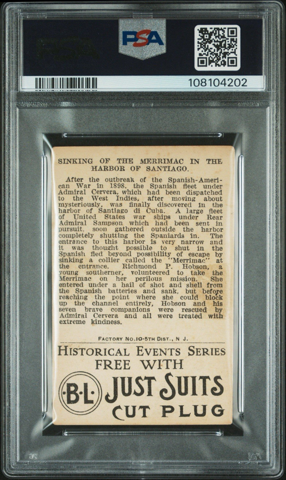 1911 Just Suits T70 Historical Events (PSA 2 GD) Sinking of the Merrimac1