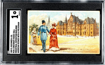 1888 N281 Buchner Scenes w/ Policeman CINCINNATI MUSIC HALL (SGC 1 PR) Very Rare0