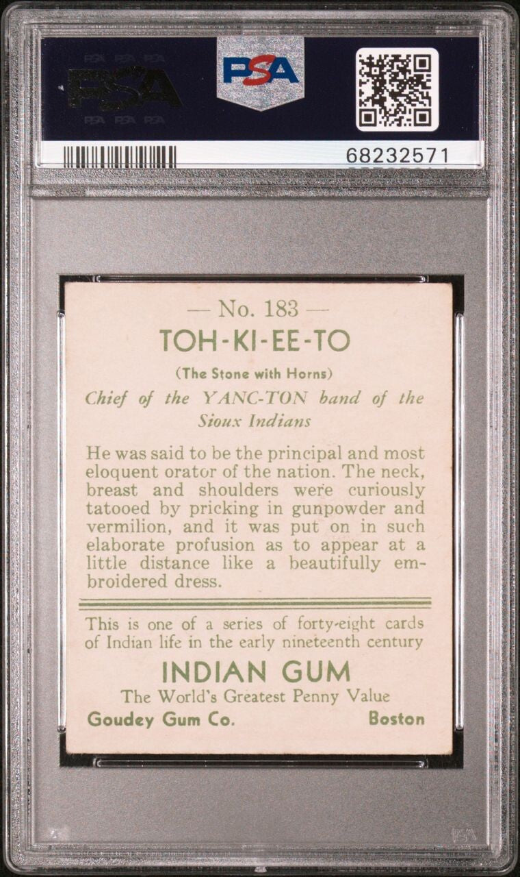 1933 Goudey INDIAN GUM (Series of 48) #183 TohKiEeTo (PSA 5 EX)1