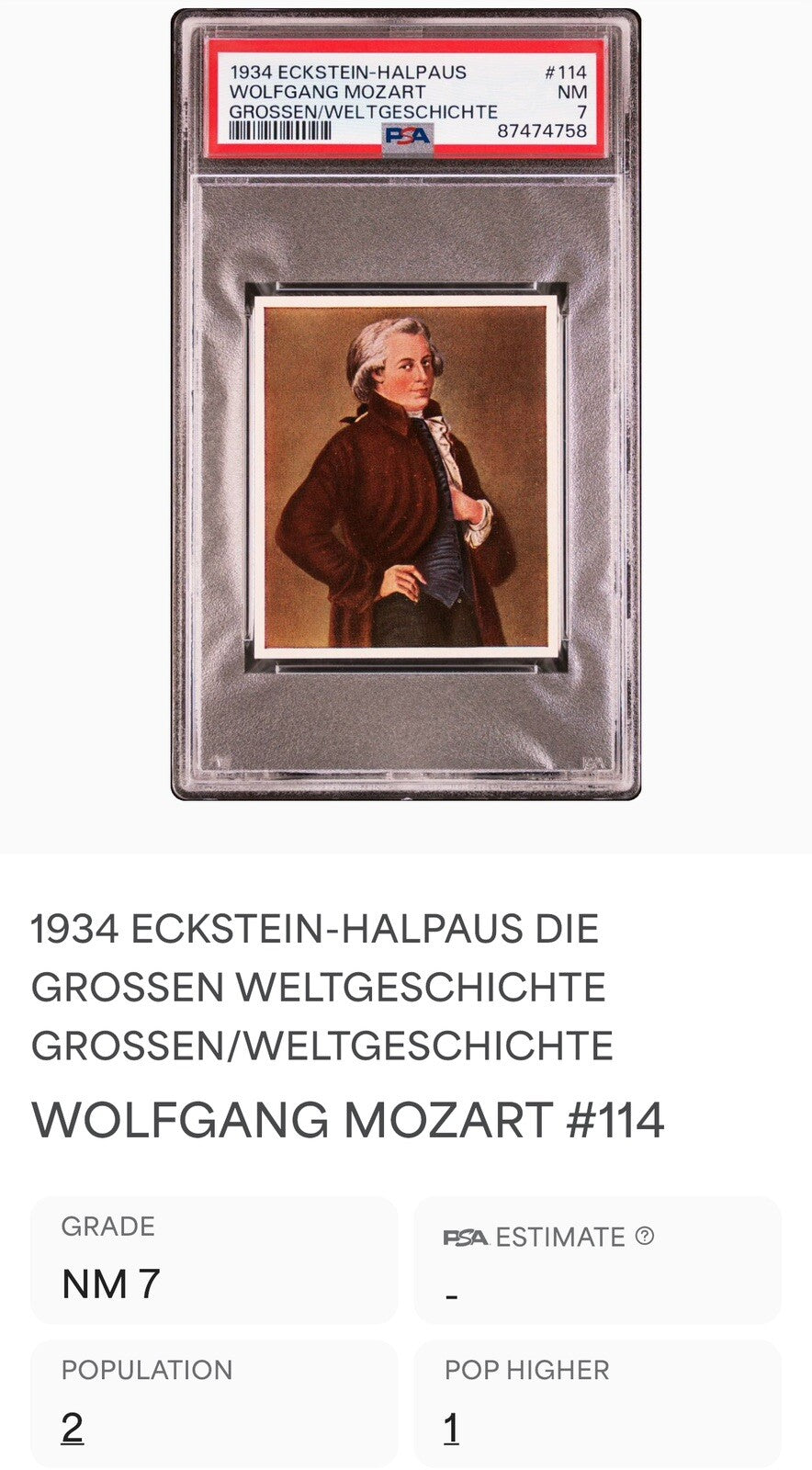 1934 Eckstein Halpaus #114 (PSA 7 NM) Composer: Wolfgang Mozart3