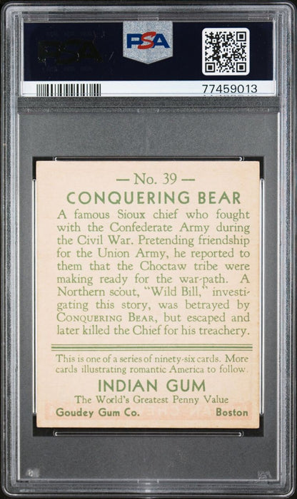 1933 Goudey INDIAN GUM (Series of 96) #39 Conquering Bear (PSA 6.5 EX/MT+) Sharp1
