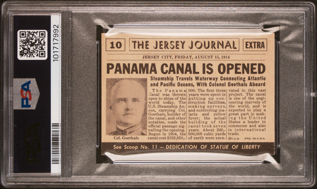 Rare 1954 TOPPS SCOOPS w/coating #10 (PSA 7 NM) Panama Canal1