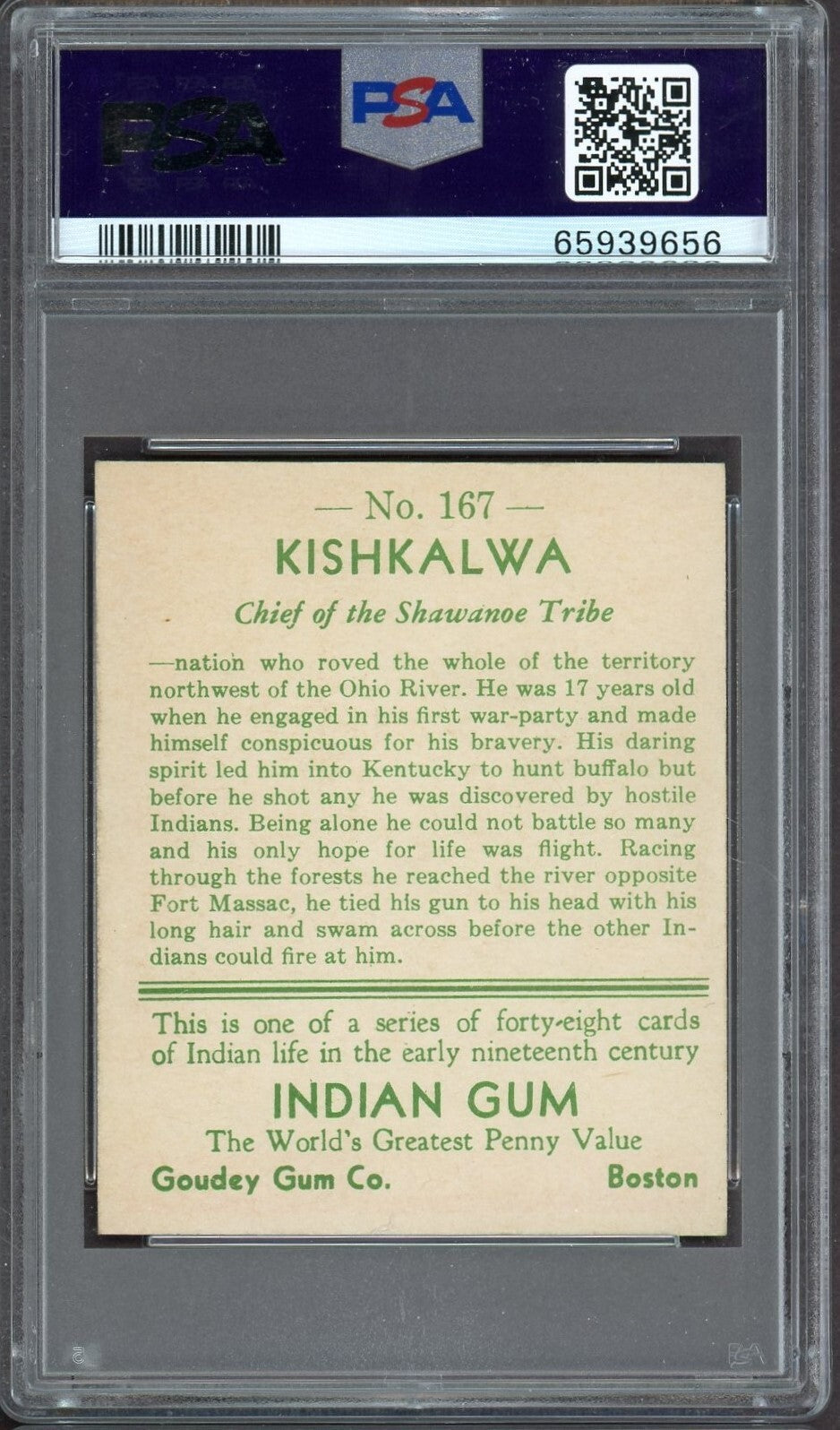 1933 Goudey INDIAN GUM #167 (Series of 48) KISHKALWA (PSA 6 EX/MT)1