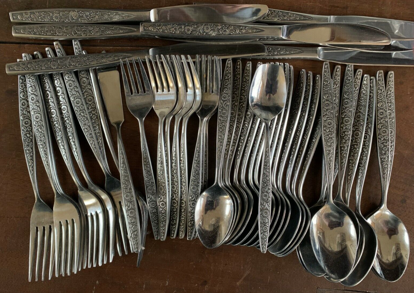 Outstanding Vintage SET (48 Pcs.) Stainless Flatware Mid Century Modern 0