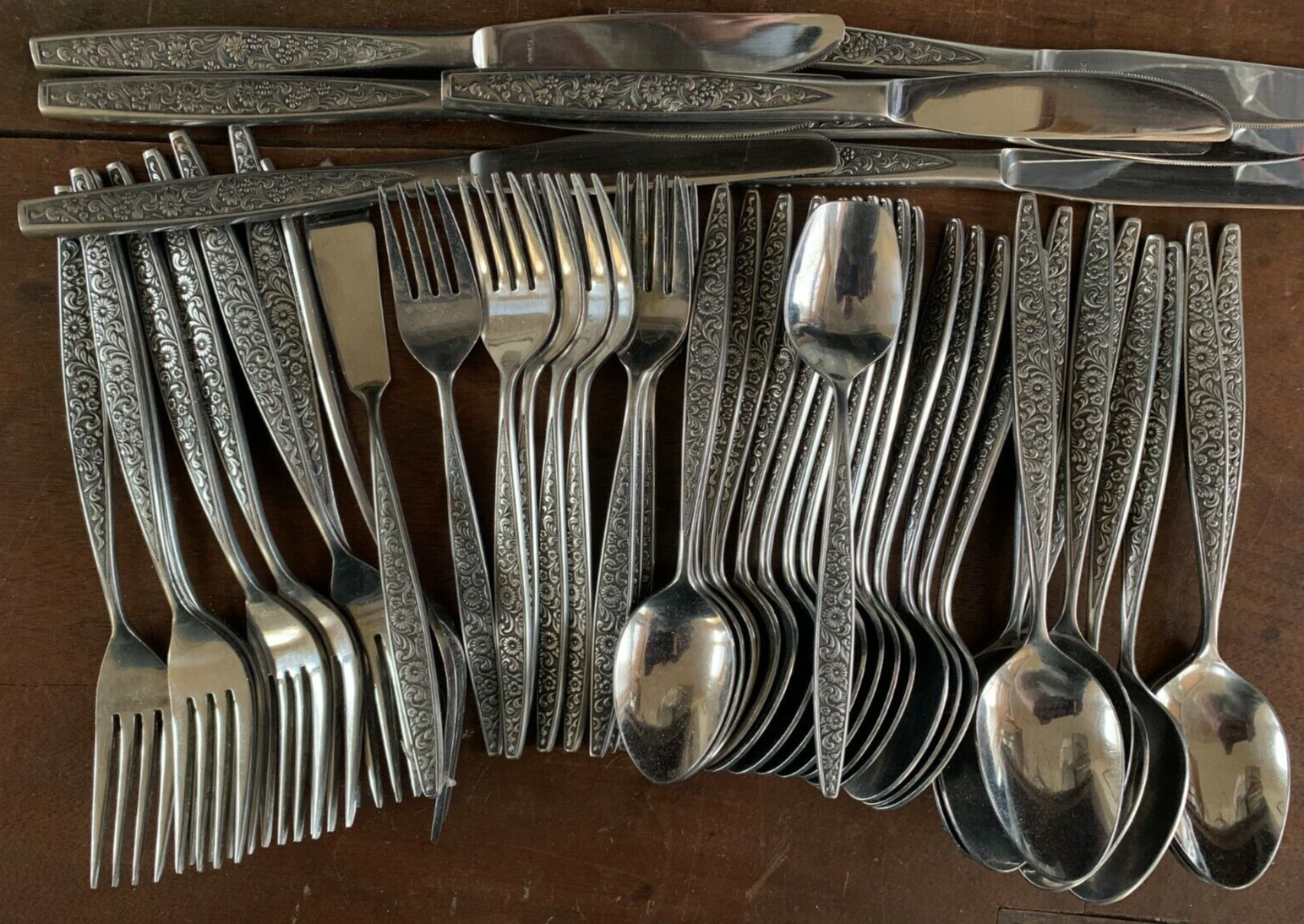 Outstanding Vintage SET (48 Pcs.) Stainless Flatware Mid Century Modern 0