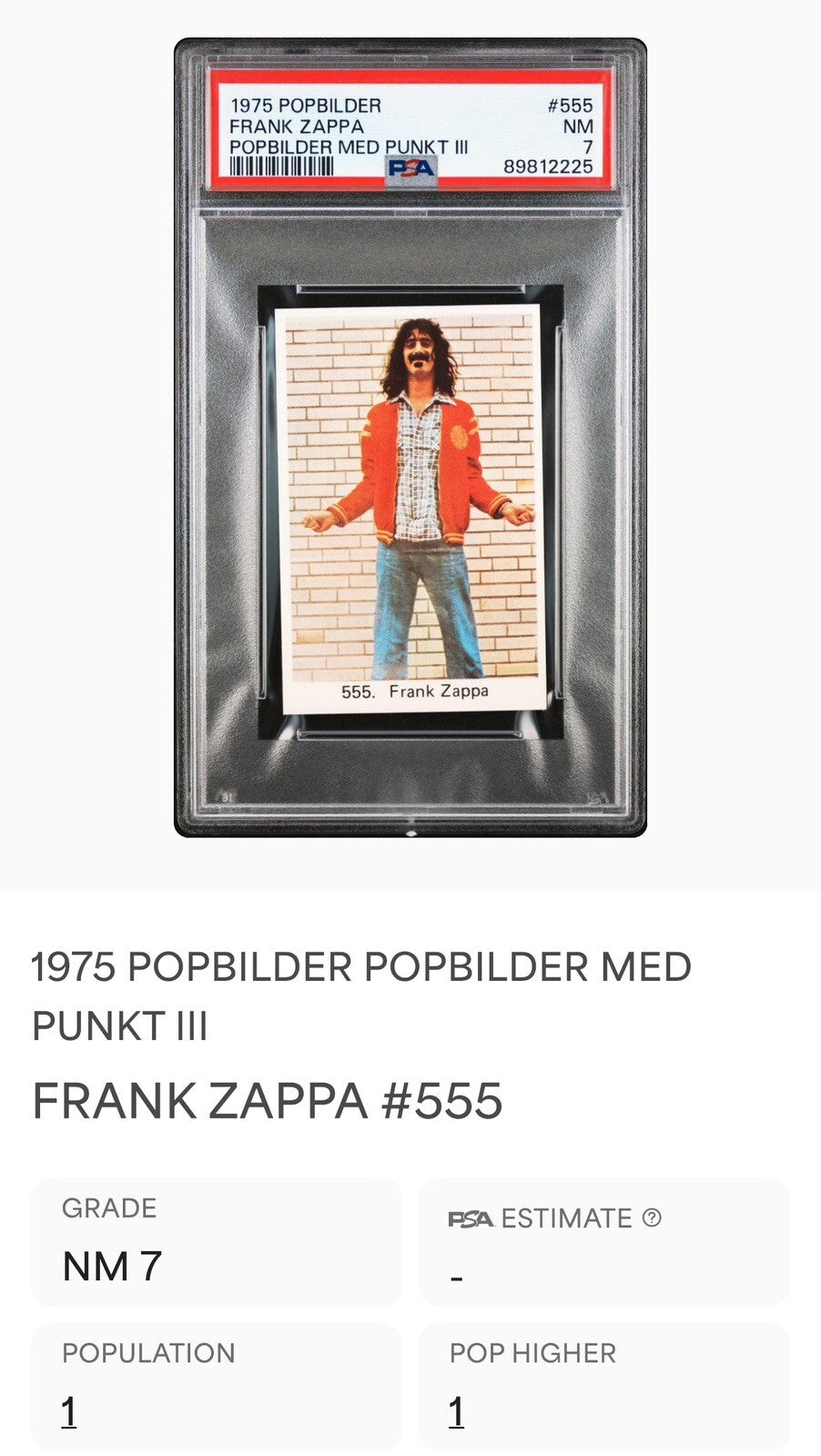 1979 Popbilder Swedish Card #555 (PSA 7 NM) FRANK ZAPPA3