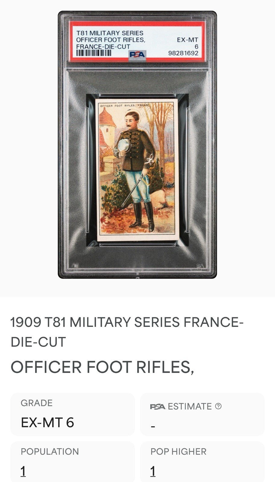 1909 T81 Recruit Military Series Officer Foot Rifles France (PSA 6 EX/MT) Diecut3